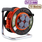 Küçük Makaralı Seyyar Kablo Kapaklı 4 Prizli Plastik Uzatma Kablosu 3x1.5 mm TTR Kablo 20 Metre thumbnail 1