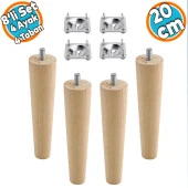 Ahşap Ayak Mobilya Koltuk Kanepe Sehpa Masa Ayağı Ayakları M8 Civatalı 20 cm + Bağlantı Aparatlı (8'li Set) - 1