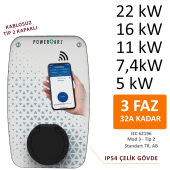 Powerşarj 22kW, 16kW, 11kW, 7,4kW, 5kW, 3,4kW Elektrikli Araç Sabit Duvar Tipi Şarj Cihazı - 1