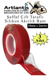 Çift Taraflı Bant Silikonlu Süper Güçlü Çivisiz Montaj Bandı 3 Adet 18mm x 2 metre Extra Yüksek Mukavemetli - 1