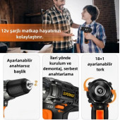 12v 1.5 Ah Metal Şanzıman Tek Akülü Şarjlı Matkap 22 Parça Akülü Vidalama Set Elektrikli Matkap - 5