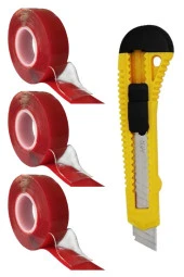 Çift Taraflı Bant Silikonlu Süper Güçlü Çivisiz Montaj Bandı ve Maket Bıçağı 1 Paket 18mm x 2 metre Extra Yüksek Mukavemetli - 1