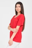 As Collection Kırmızı V Yaka Kısa Kol Boyfriend Kadın T-Shirt - 4