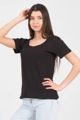 As Collection Siyah Kayık Yaka Kısa Kol Örme Kadın T-Shirt - 2