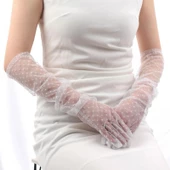 Uzun Boy Beyaz Puantiyeli Beyaz Renk Yetişkin Tül Eldiven 55 cm thumbnail 1