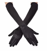 Siyah Renk Likralı Dirseğe Kadar Uzun Kumaş Eldiven 40 cm thumbnail 2