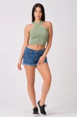 As Collection Yeşil Çapraz Yakalı Yazlık Triko Kadın Bluz - 1
