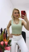 As Collection Yeşil Kalın Askılı Kare Yaka Kadın Bluz - 1
