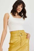 As Collection Beyaz Kare Yaka Likralı Fit Triko Kadın Crop Bluz - 4