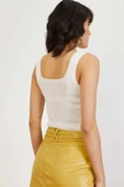 As Collection Beyaz Kare Yaka Likralı Fit Triko Kadın Crop Bluz - 5