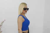 As Collection Mavi Kalın Askılı Kruvaze Triko Kadın Bluz - 2