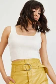As Collection Beyaz Kare Yaka Likralı Fit Triko Kadın Crop Bluz - 3