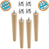 Ahşap Mobilya Koltuk Kanepe Sehpa Masa Ayağı Ayakları M8 Civatalı 25 cm + Bağlantı Aparatlı 8'li Set - 1