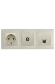 Legrand Salbei Bej (Krem) 3'lü Set Topraklı Priz, F Konnektör ve Cat5 Data Priz Set - 1