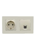 Legrand Salbei Bej (Krem) 2'li Set Topraklı Priz ve Telefon Nümeris  Cat3 Set - 1