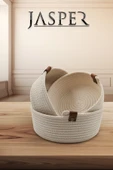Jasper 3'lü Krem Jüt Hasır Sepet Oval Özel Tasarım Çok Amaçlı Düzenleyici Organizer - 1