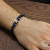 925 Ayar Gümüş Lapis ve Lav Doğal Taşlı Erkek Bilekliği thumbnail 2