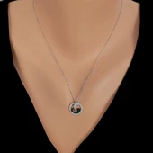 925 Ayar Gümüş Çemberli Vav ve Ay Kolye, Beyaz - Siyah Taş thumbnail 1