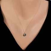 925 Ayar Gümüş Vav Allah Yazılı Kolye, Pembe Siyah - Beyaz Taş thumbnail 1