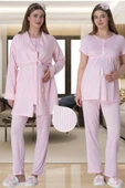 Mecit 6001 Bayan Pembe Çizgi Sabahlık Hamile Lohusa Pijama Takımı - 3