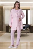 Mecit 6001 Bayan Pembe Çizgi Sabahlık Hamile Lohusa Pijama Takımı - 1