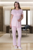 Mecit 6001 Bayan Pembe Çizgi Sabahlık Hamile Lohusa Pijama Takımı - 2