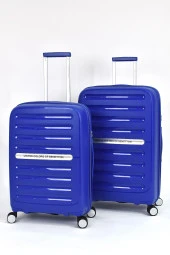 United Colors Of Benetton Kırılmaz Polipropilen 2'li Valiz Seti Büyük Boy - Orta Boy Mavi BNT1000 thumbnail 1