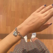 316L Çelik Büyük Kalp Detaylı Kadın Zincir Bileklik BLK-723 thumbnail 3