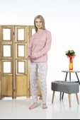 Estiva 24119 Kadın Yaprak Desenli Uzun Kollu Yazlık Viskon Pijama Takımı - 12