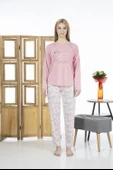 Estiva 24119 Kadın Yaprak Desenli Uzun Kollu Yazlık Viskon Pijama Takımı - 8
