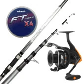 YekOutdoor Hazır Olta Seti Okuma Wave Power Tele Surf 4.20 cm 100-200 gr 5 Parça Surf Kamışı&Okuma JAW-55 3+1BB Olta Makinesi - 1