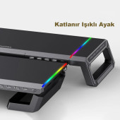 TechTic Bilgisayar Monitör Yükseltici Laptop Sehpası RGB 4 USB Hub Yükseklik Ayarlı Monitör Standı - 4