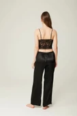 Saten Büstiyer Sabahlık Pantolon Felicia 3'lü Takım Siyah - 4