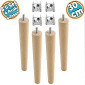 Ahşap Mobilya Koltuk Kanepe Sehpa Masa Ayağı Ayakları M8 Civatalı 30 cm + Bağlantı Aparatlı 8'li Set - 1