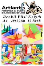 Elişi Kağıdı A4 10 Renk 10 Paket El işi Kağıdı 10 Lu Kreş Ana Sınıfı Okul Öncesi Sınıf Malzemesi - 2