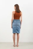 Kadın Yırtmaç Detaylı Mini Jean Etek - 6