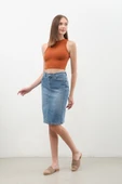 Kadın Yırtmaç Detaylı Mini Jean Etek - 5