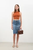 Kadın Yırtmaç Detaylı Mini Jean Etek - 1