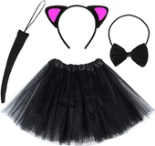 Kedi Kulak Taç Etek Kuyruk ve Papyon 4 lü Set Çocuk Pembe thumbnail 2