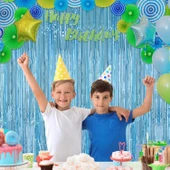 Açık Mavi Renk Ekstra Metalize Parlak Saçaklı Arka Fon Perde İthal A Kalite 1x2 Metre thumbnail 2