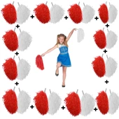 12 Çift ( 24 Adet ) Kırmızı-Beyaz Renk 23 Nisan 19 Mayıs 29 Ekim Okul Gösteri Ponponları - 1