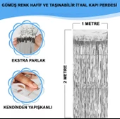 Gümüş Renk Ekstra Metalize Parlak Saçaklı Arka Fon Perde İthal A Kalite 1x2 Metre thumbnail 1