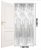 Gümüş Renk Ekstra Metalize Parlak Saçaklı Arka Fon Perde İthal A Kalite 1x2 Metre thumbnail 2