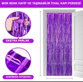 Mor Renk Ekstra Metalize Parlak Saçaklı Arka Fon Perde İthal A Kalite 1x2 Metre thumbnail 1