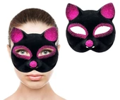 Siyah Renk Fuşya Simli Süet Kaplama Kedi Maskesi 18x14 cm thumbnail 2