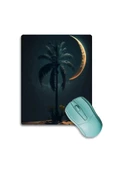 SonicTouch Gece Mavisi Ay ve Palmiye Desenli Kaydırmaz Gaming Oyuncu Dikişsiz Mouse Pad/Ped 17x21cm - 1