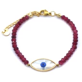 Altın Kaplama Göz Motifli Bordo Mercan Bileklik BLK-879 thumbnail 2