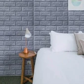 Renkli Duvarlar Gri Silinebilir Kendinden Yapışkanlı Duvar Kağıdı Esnek Köpük Panel 3D Tuğla Desen 35x38cm 1 Adet - 3