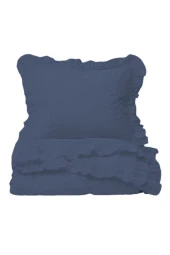 Vintage Fırfırlı Çift Kişilik Nevresim Takımı - Indigo Mavi thumbnail 2