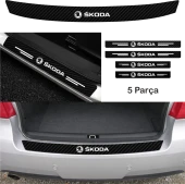 Skoda İçin Uyumlu  Aksesuar Oto Bağaj Ve Kapı Eşiği özel yeni sticker Set Karbon - 1